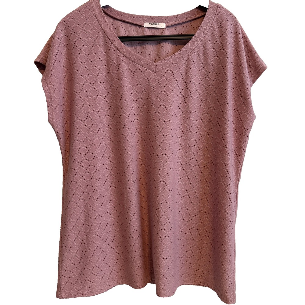 Womens‎ V-Neck Pink Cap Sleeve Top XL Textured Feminine Dainty Casual Festival